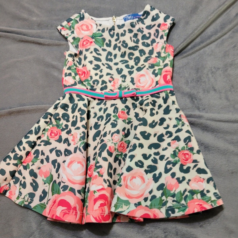 JM Truume Dress Baby Girls 2t Fit Flare Leapord Pink Floral Comfort Stretch Zip